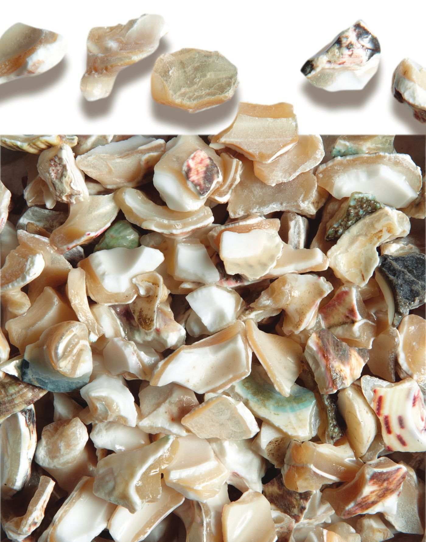 Macro photograph of mother of pearl shell aggregate